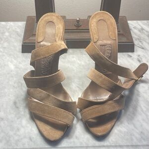 Salvatore Ferragamo Tan Suede Heels
